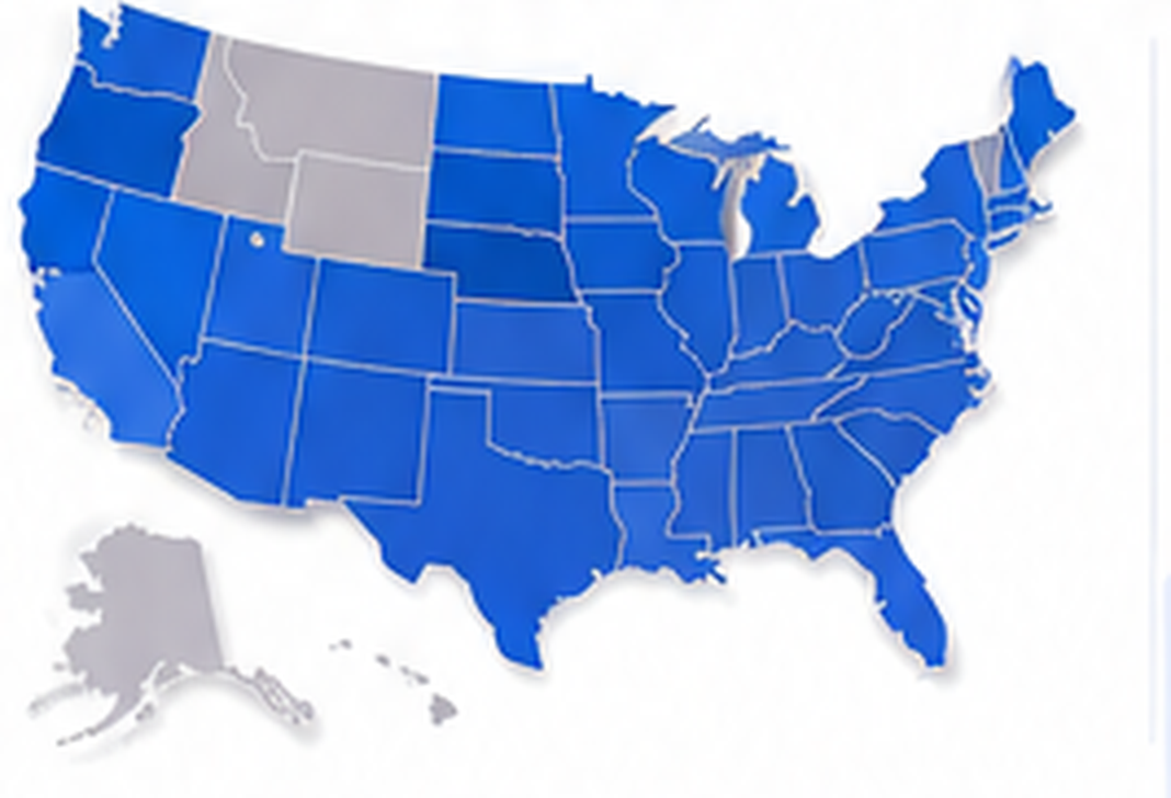 Map of the United States showing states where DSCR loans are available